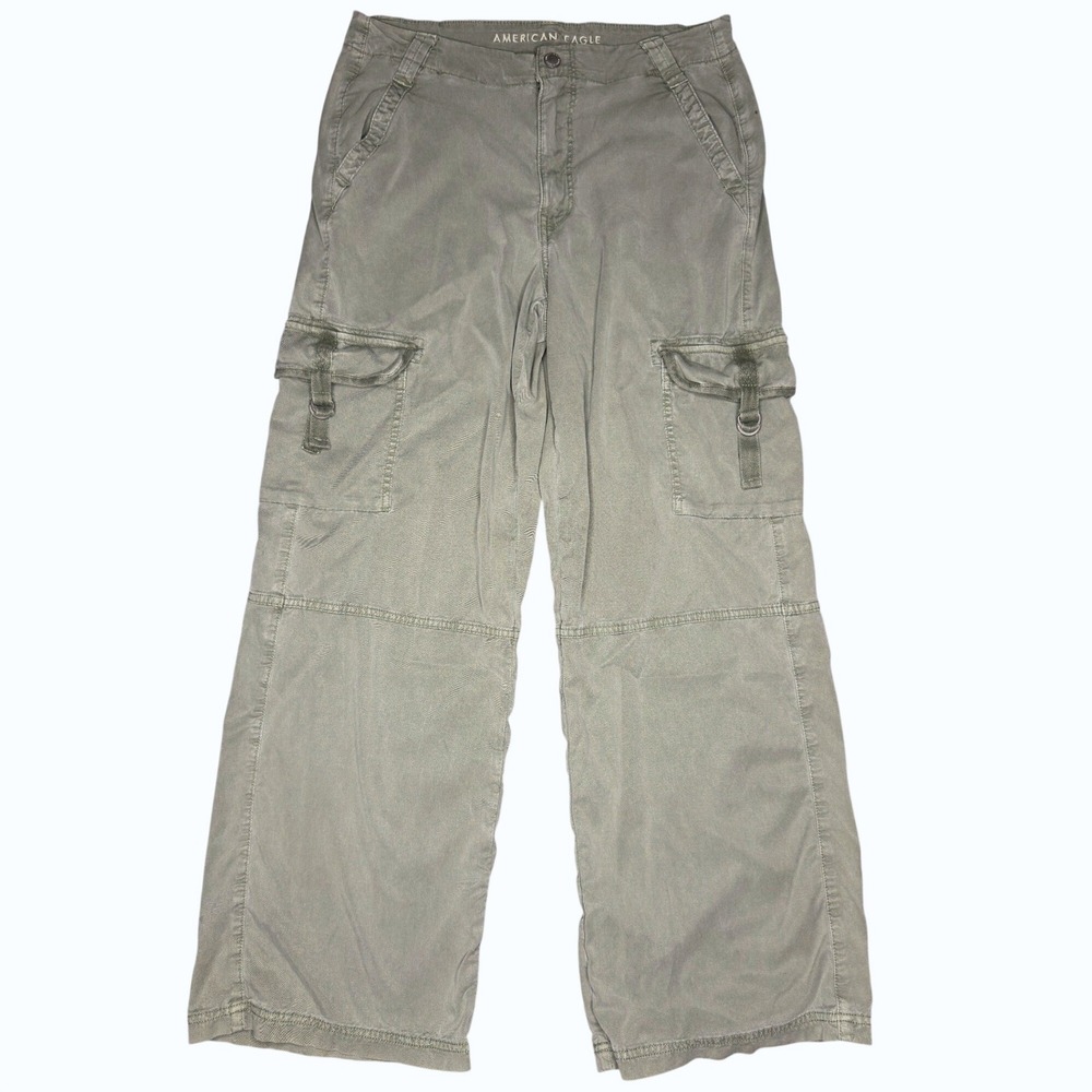 American Eagle Cargo Pants 10 Green Super High-Rise Baggy Wide Leg Utility